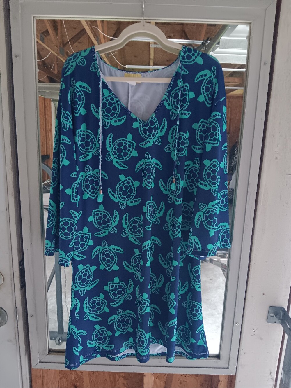 Viv And Lou Women’s Navy Sea Turtle Print Swim Cover-Up Or Dress
